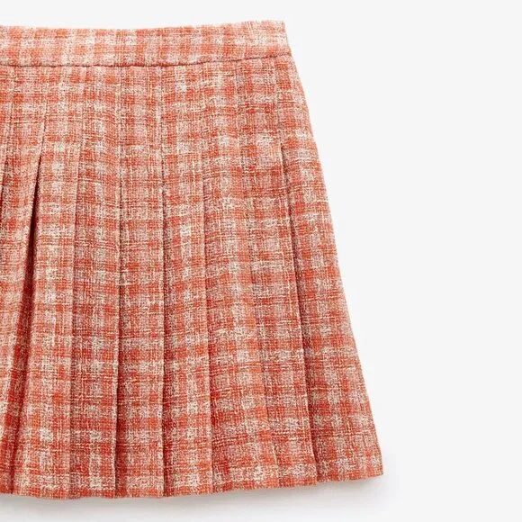 🎈HOST P 🎈 NEW ZARA Tweed Pleated Structured Mini High Waist Plaid Skirt, XXL - Picture 10 of 16